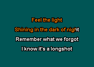 Feel the light
Shining in the dark of night

Remember what we forgot

lknow it's a longshot