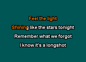 Feel the light
Shining like the stars tonight

Remember what we forgot

lknow it's a longshot