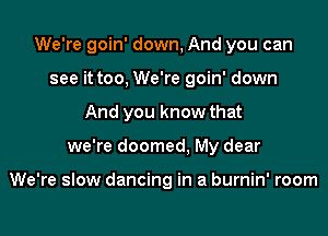 We're goin' down, And you can
see it too, We're goin' down
And you know that
we're doomed, My dear

We're slow dancing in a burnin' room