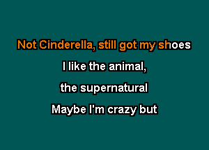 Not Cinderella, still got my shoes
I like the animal,

the supernatural

Maybe I'm crazy but