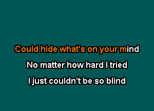 Could hide what's on your mind

No matter how hard I tried

ljust couldn't be so blind