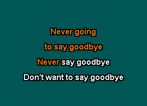 Never going
to say goodbye
Never say goodbye

Don't want to say goodbye