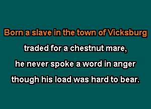 Born a slave in the town ofVicksburg
traded for a chestnut mare,
he never spoke aword in anger

though his load was hard to bear.