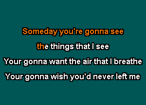 Someday you're gonna see
the things that I see
Your gonna want the air that I breathe

Your gonna wish you'd never left me