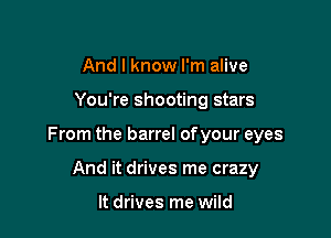 And I know I'm alive

You're shooting stars

From the barrel of your eyes

And it drives me crazy

It drives me wild