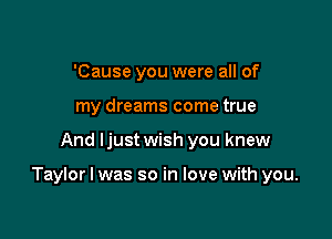 'Cause you were all of
my dreams come true

And ljust wish you knew

Taylor I was so in love with you.