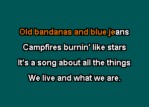 Old bandanas and bluejeans

Campfires burnin' like stars

It's a song about all the things

We live and what we are.