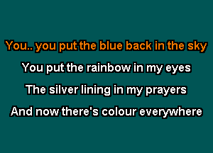 You.. you put the blue back in the sky
You put the rainbow in my eyes
The silver lining in my prayers

And now there's colour everywhere