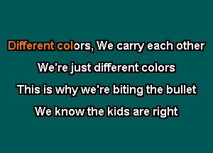 Different colors, We carry each other
We're just different colors
This is why we're biting the bullet
We know the kids are right