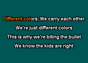 Different colors, We carry each other
We're just different colors
This is why we're biting the bullet
We know the kids are right