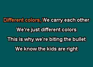 Different colors, We carry each other
We're just different colors
This is why we're biting the bullet
We know the kids are right