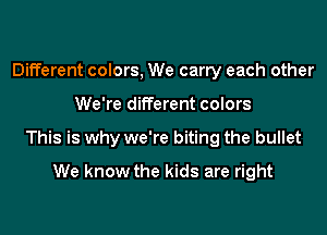 Different colors, We carry each other
We're different colors
This is why we're biting the bullet
We know the kids are right