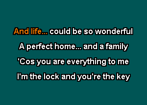 And life... could be so wonderful
A perfect home... and a family

'Cos you are everything to me

I'm the lock and you're the key