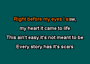 Right before my eyes I saw,

my heart it came to life
This ain't easy it's not meant to be

Every story has it's scars