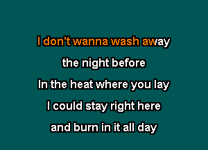 I don't wanna wash away

the night before

In the heat where you lay

I could stay right here

and burn in it all day