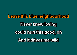 Leave this blue neighbourhood

Never knew loving

could hurt this good, oh

And it drives me wild