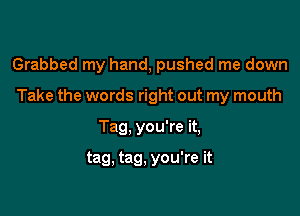 Grabbed my hand, pushed me down

Take the words right out my mouth

Tag, you're it,

tag, tag, you're it