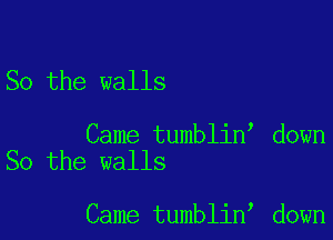 So the walls

Came tumblin down
So the walls

Came tumblin down