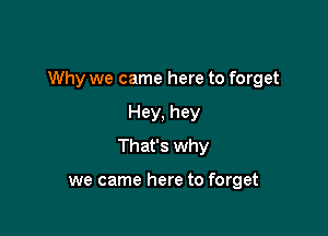 Why we came here to forget

Hey, hey
That's why

we came here to forget