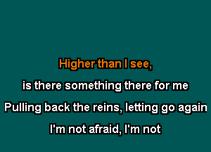Higherthan I see,

is there something there for me

Pulling back the reins, letting go again

I'm not afraid, I'm not