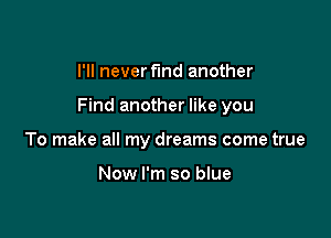 I'll never find another

Find another like you

To make all my dreams come true

Now I'm so blue