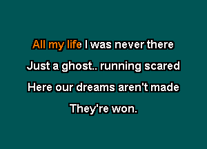 All my life lwas never there

Just a ghost. running scared

Here our dreams aren't made

They're won.