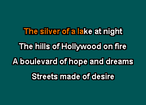 The silver of a lake at night

The hills of Hollywood on fire

A boulevard of hope and dreams

Streets made of desire