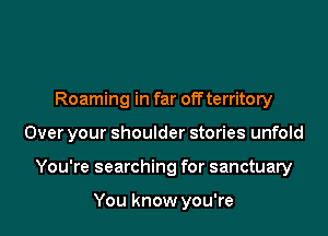 Roaming in far off territory

Over your shoulder stories unfold

You're searching for sanctuary

You know you're