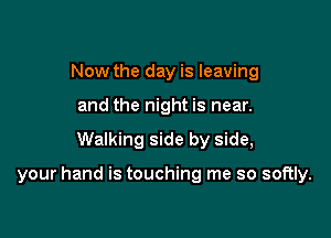 Now the day is leaving
and the night is near.

Walking side by side,

your hand is touching me so softly.