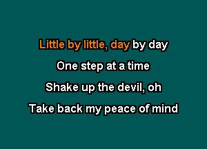 Little by little, day by day

One step at a time
Shake up the devil, oh

Take back my peace of mind