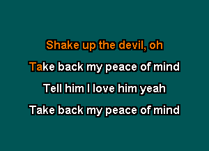 Shake up the devil, oh

Take back my peace of mind

Tell him I love him yeah

Take back my peace of mind