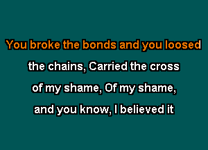 You broke the bonds and you loosed
the chains, Carried the cross
of my shame, Of my shame,

and you know, I believed it