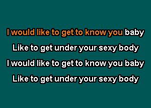 I would like to get to know you baby
Like to get under your sexy body
I would like to get to know you baby

Like to get under your sexy body