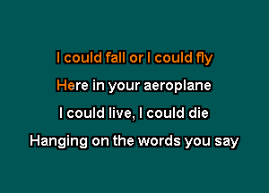 I could fall or I could fly
Here in your aeroplane

I could live, I could die

Hanging on the words you say
