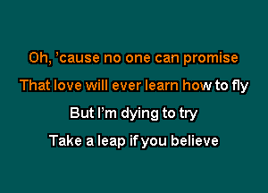 Oh, reuse no one can promise
That love will ever learn how to fly

But I'm dying to try

Take a leap ifyou believe