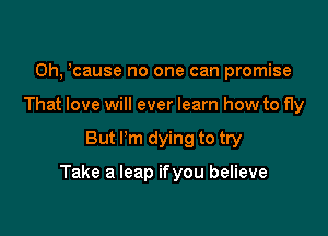 Oh, reuse no one can promise
That love will ever learn how to fly

But I'm dying to try

Take a leap ifyou believe
