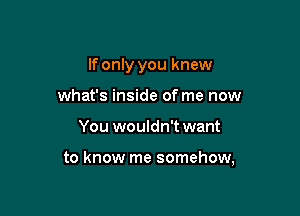 If only you knew
what's inside of me now

You wouldn't want

to know me somehow,