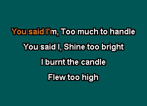 You said I'm, Too much to handle

You said I, Shine too bright

I burnt the candle

Flew too high