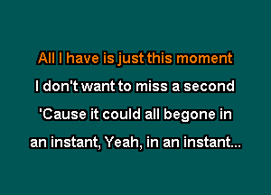 All I have isjust this moment
I don't want to miss a second
'Cause it could all begone in

an instant, Yeah, in an instant...