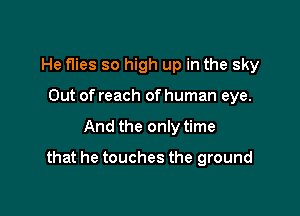 He flies so high up in the sky
Out of reach of human eye.

And the only time

that he touches the ground