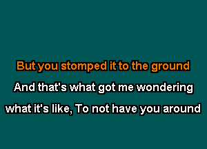 But you stomped it to the ground
And that's what got me wondering

what it's like, To not have you around