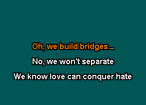 Oh. we build bridges...

No. we won't separate

We know love can conquer hate