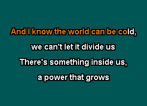 And I know the world can be cold,

we can't let it divide us

There's something inside us,

a power that grows