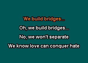 We build bridges...
Oh. we build bridges...

No. we won't separate

We know love can conquer hate