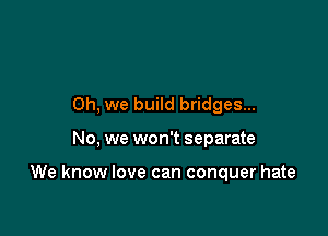 Oh. we build bridges...

No. we won't separate

We know love can conquer hate