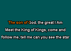 The son of God, the great I Am

Meet the King of Kings, come and

follow me, tell me can you see the star