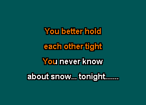 You better hold
each other tight

You never know

about snow... tonight .......