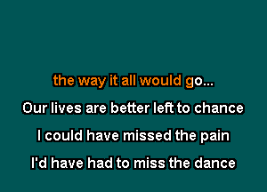 the way it all would go...
Our lives are better left to chance
lcould have missed the pain

I'd have had to miss the dance