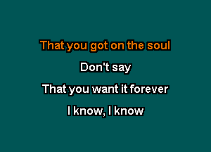 That you got on the soul

Don't say
That you want it forever

I know, I know