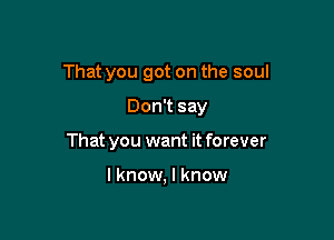 That you got on the soul

Don't say
That you want it forever

I know, I know